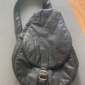 Black Leather Sling one strap Bag